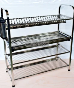 4 Tier Stainless Steel Wall Hanging Dish Drying Storage Rack with Holder KSM0012
