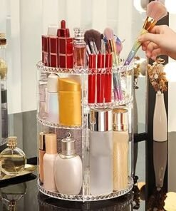 💎 Crystal Clear 360° Rotating Makeup Organizer – Multi-Layer Cosmetic Storage Box for Lipstick, Nail Polish, Perfume & Skincare
