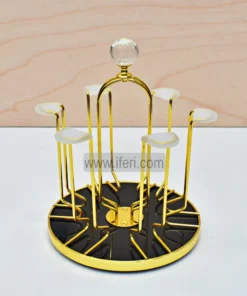 Golden Cup & Glass Holder | 6 Pcs Rotating Stand | Premium Kitchen & Home Decor