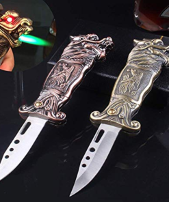 Promithi Dragon Tiger Shaped Inflatable Multi-Function Stainless Steel Folding Windproof Lighter Knife