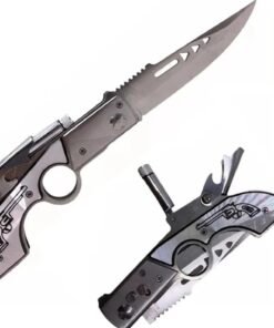 Automatic Stainless Steel Pocket Knife with Flashlight & Bottle Opener