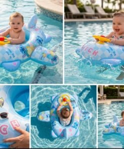 Disney Stitch Inflatable Airplane Swim Float Seat with Steering Wheel – Kids Swimming Pool Float (0–8 Years)