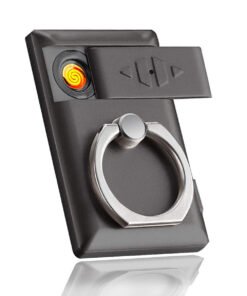 Multifunctional Mobile Phone Ring Holder with Built-in USB Rechargeable Electronic Lighter (3-in-1 Finger Grip, Stand & Flameless Lighter)