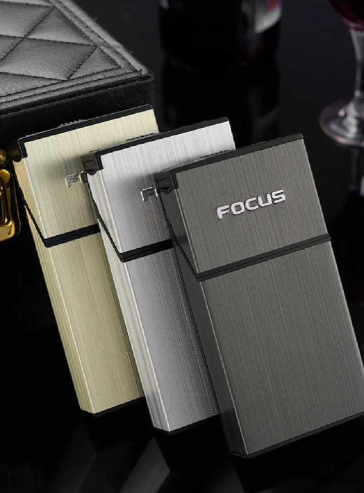 Focus Slim Cigarette Lighter Case - Rechargeable Windproof Metal Box - Image 2