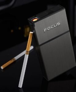Focus Slim Cigarette Lighter Case - Rechargeable Windproof Metal Box