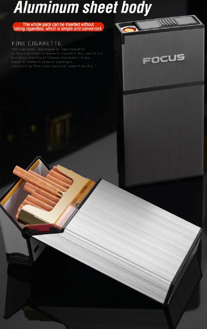 Focus Slim Cigarette Lighter Case - Rechargeable Windproof Metal Box - Image 7