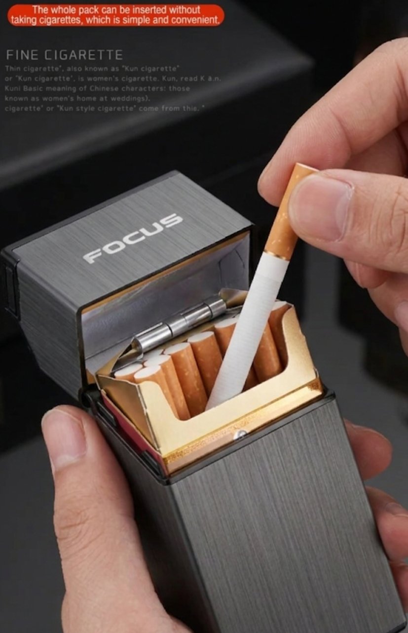 Focus Slim Cigarette Lighter Case - Rechargeable Windproof Metal Box - Image 3