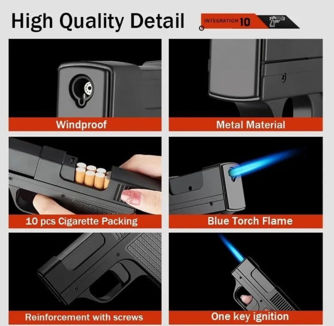 Creative 2-in-1 Gun-Shaped Cigarette Case & Jet Flame Lighter - Image 4