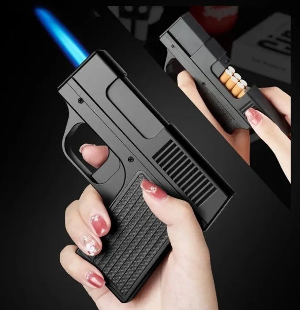 Creative 2-in-1 Gun-Shaped Cigarette Case & Jet Flame Lighter