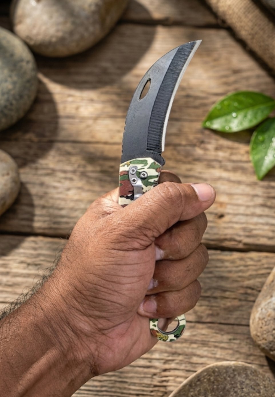 Tactical Karambit Folding Knife | Camouflage Outdoor Survival Pocket Knife with Finger Ring - Image 2