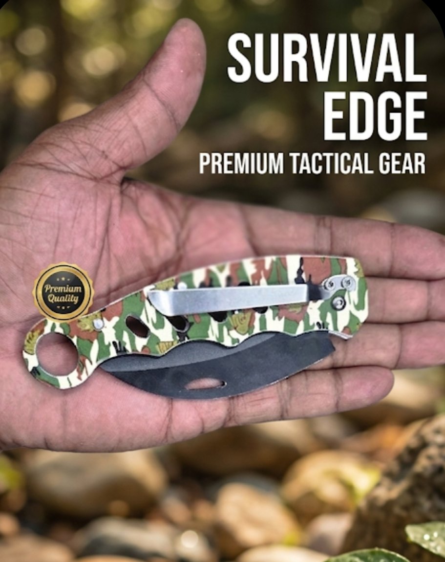 Tactical Karambit Folding Knife | Camouflage Outdoor Survival Pocket Knife with Finger Ring