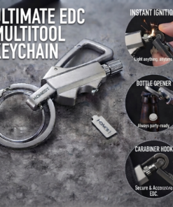 Ultimate EDC Multitool Keychain – 3-in-1 Carabiner Key Ring, Bottle Opener & Instant Ignition Fire Starter