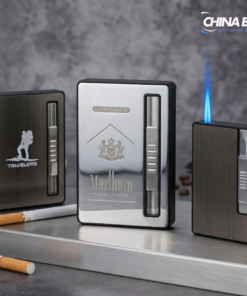 Multi-Design Metallic Cigarette Case with Built-in Windproof Jet Flame Lighter (Marlboro / Classic / Travelers Edition)