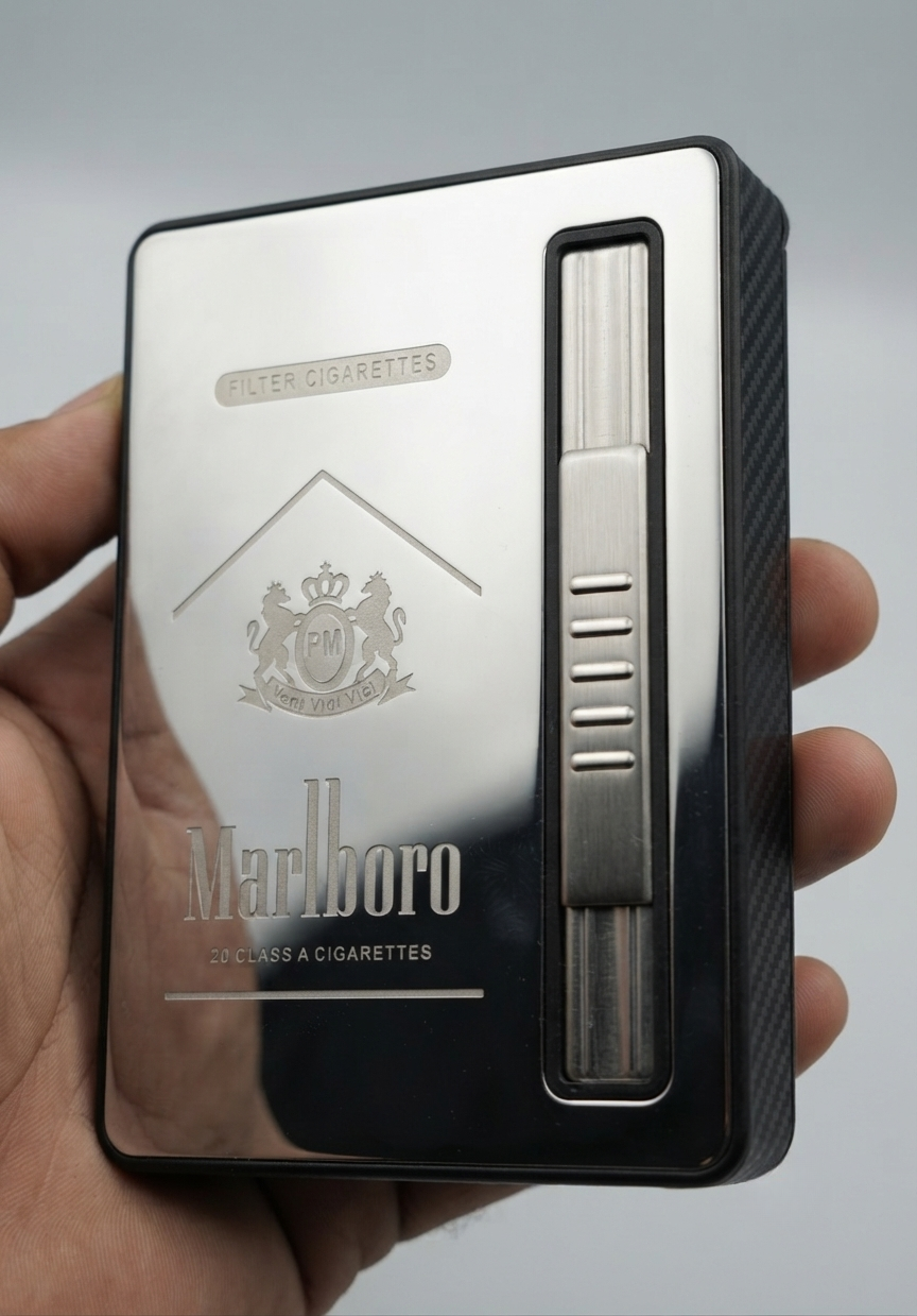 Multi-Design Metallic Cigarette Case with Built-in Windproof Jet Flame Lighter (Marlboro / Classic / Travelers Edition) - Image 2