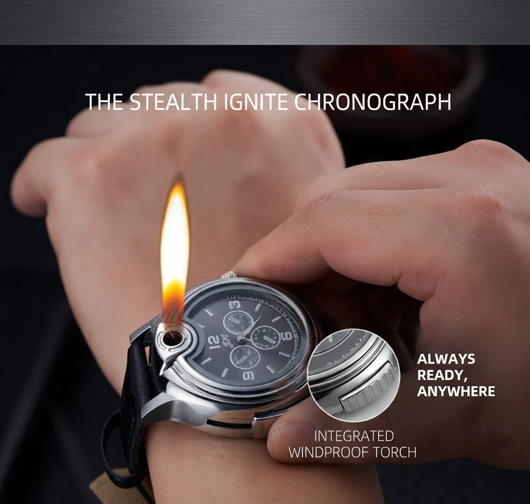 Multifunctional Windproof Lighter Watch – Sleek Chronograph Design with Built-in Jet Flame
