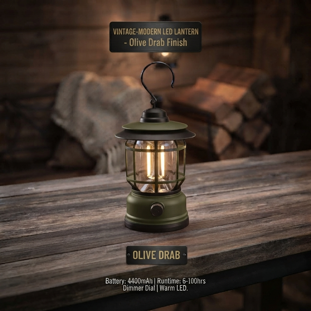 Vintage Style Rechargeable LED Camping Lantern | Portable Outdoor Emergency Tent Light with Hanging Hook - Image 4