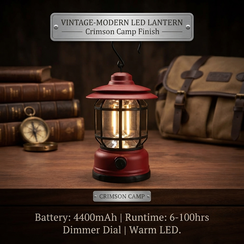 Vintage Style Rechargeable LED Camping Lantern | Portable Outdoor Emergency Tent Light with Hanging Hook - Image 2
