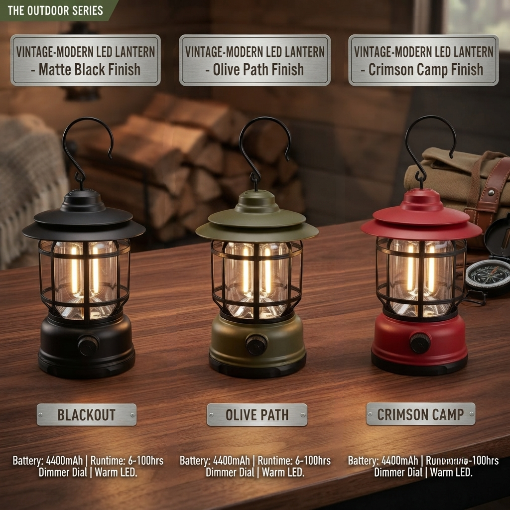 Vintage Style Rechargeable LED Camping Lantern | Portable Outdoor Emergency Tent Light with Hanging Hook