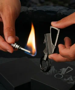 Ultimate EDC Multitool Keychain – 3-in-1 Carabiner Key Ring, Bottle Opener & Instant Ignition Fire Starter
