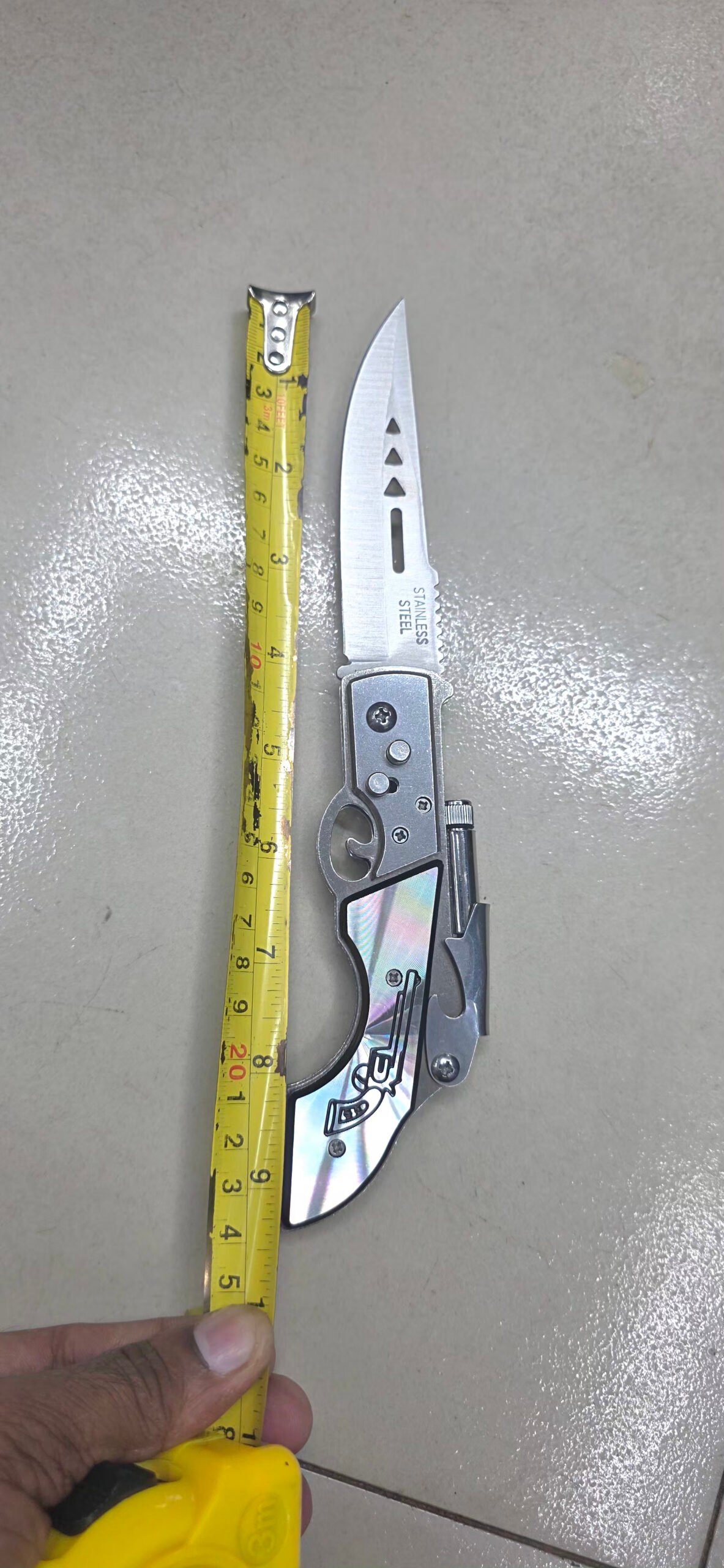 Creative Revolver Pistol Design Pocket Folding Knife with Sturdy Metallic Finish - Image 2