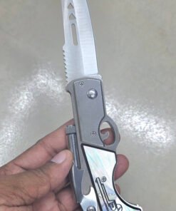 Creative Revolver Pistol Design Pocket Folding Knife with Sturdy Metallic Finish