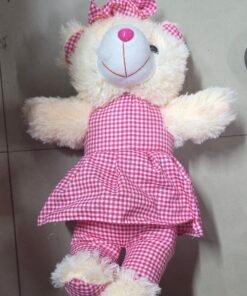 Cute Pink Gingham Bow Dress Teddy Bear Stuffed Toy for Kids - Image 3