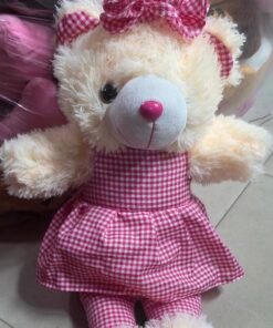 Alternative view of Cute Pink Gingham Bow Dress Teddy Bear Stuffed Toy for Kids