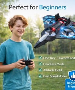 Flyer Remote Control Fighter Jet Drone with LED Light & 360 Degree Flip - Black & Blue