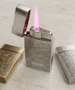 Vintage Engraved Refillable Windproof Torch Lighter with Pink Flame (3 Colors Available)