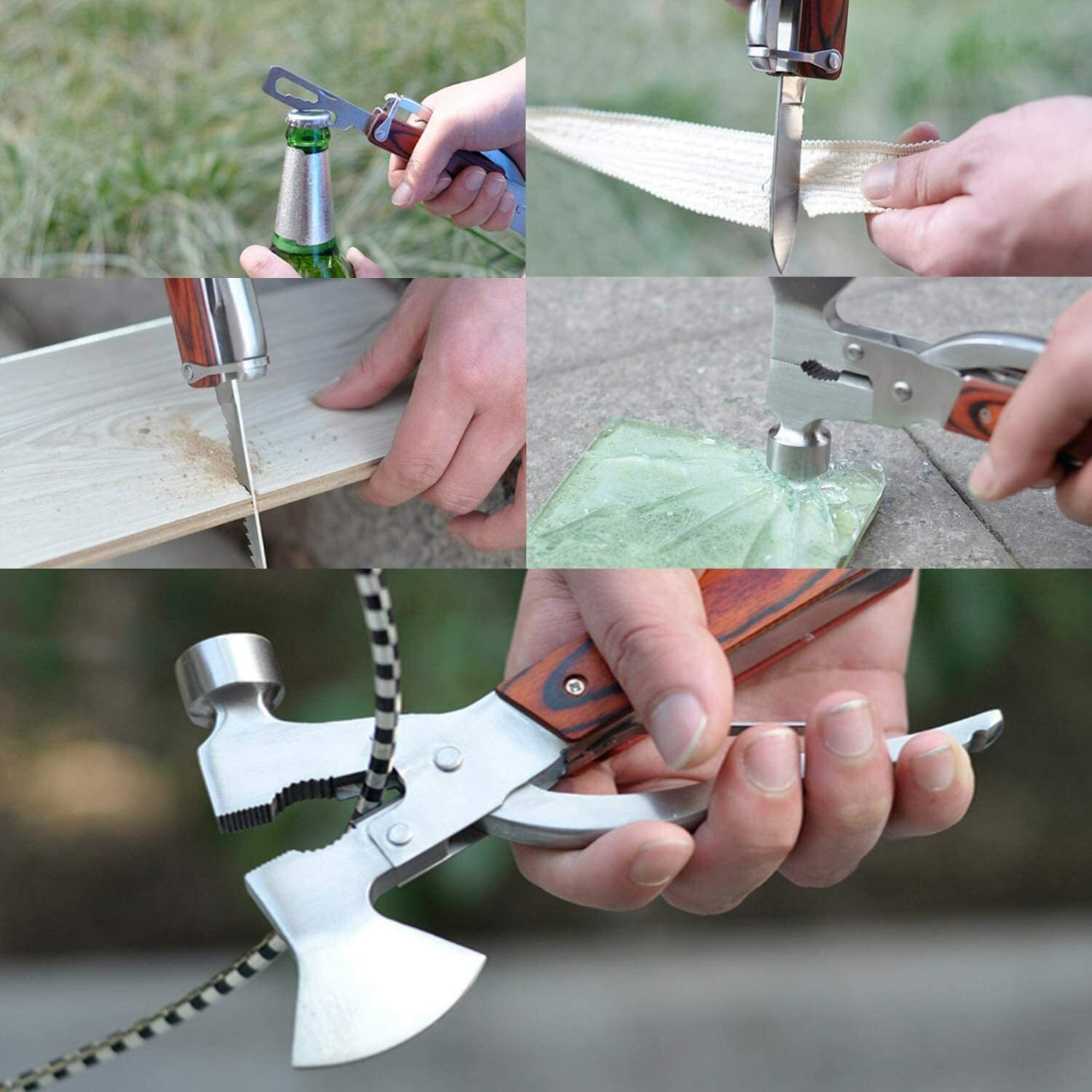 16-in-1 Multi-Function Camping Hammer & Axe with Pliers, Knife, Saw & Survival Tool Kit - Image 5