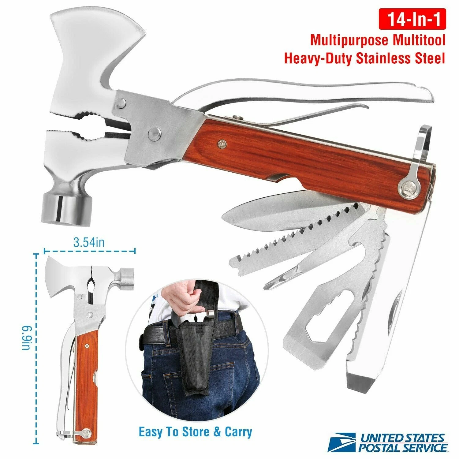 16-in-1 Multi-Function Camping Hammer & Axe with Pliers, Knife, Saw & Survival Tool Kit - Image 3