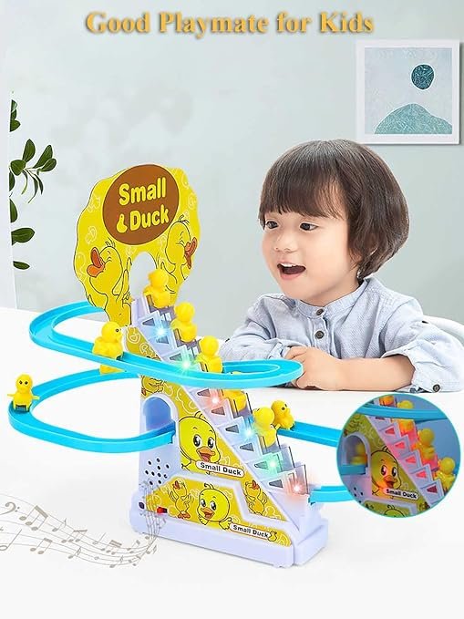 Baby Duck Track Toy Yellow Duck Racing Suit Climbing Stairs Toy With Flashing Light Music Track Small Duck Electric Toys-বাচ্চা হাঁসের ট্র্যাক খেলনা হলুদ