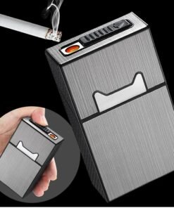 2-in-1 Automatic Cigarette Case with Built-In USB Tungsten Lighter (20 Capacity) - প্রিমিয়াম মেটাল সিগারেট বক্স