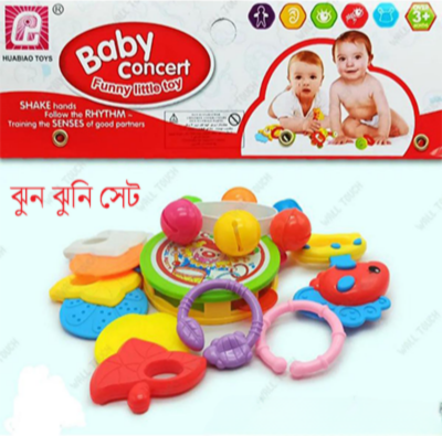 বেবি কনসার্ট মিউজিক্যাল র্যাটল ও টিথার সেট - রিমঝিম শব্দযুক্ত মাল্টি-পিস বেবি খেলনা (পাইকারি)